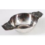 Silver quaich with pierced and engraved thistle grips, by R.E. Stone, 1948, 7½oz.