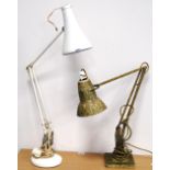 Vintage scumbled camouflage angle poise lamp on square base and another, cream.