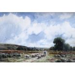 RICHARD WILLIAM HALFNIGHT (1855 - 1925) Droving the sheep Signed lower left, watercolour,