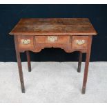 18th century oak low boy, the moulded rectangular top over three frieze drawers,