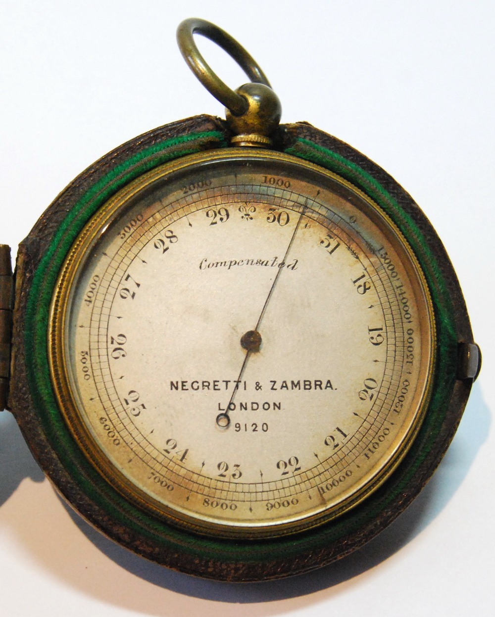 Pocket aneroid altimeter by Negretti & Zambra, no. 9120, gilt brass, in original carrying case. - Image 2 of 3