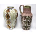 Denby vase by Glyn Colledge, 33cm high, and a similar Denby jug, 35cm high.