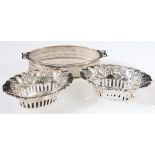 Pair of Edwardian embossed pierced bon-bon dishes of Art Nouveau style by Deakin & Francis,