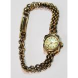 Lady's Accurist 9ct gold bracelet watch, 1965, 12g gross.