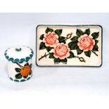 Griselda Hill Wemyss pottery rose pin dish and an orange jar and cover.