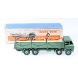 Dinky Toys 505 Foden flat truck with chains, 1st type cab with dark green cab, flatbed and chassis,
