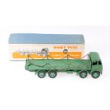 Dinky Toys 505 Foden flat truck with chains, 2nd type cab with dark green cab, flatbed and chassis,