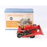 Dinky Toys 561 Blau Knox bulldozer with red body and red hubs, in blue box with pictorial label.