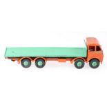 Dinky Toys 502 Foden flat truck, 1st type cab with burnt orange cab and chassis, mid green hubs,