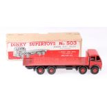 Dinky Toys 503 Foden flat truck with tailboard, 1st type cab with red cab, flatbed and hubs,