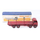 Dinky Toys 505 Foden flat truck with chains, 2nd type cab with maroon cab, flatbed,