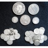 Five various coins. Also collection of silver coins etc. Pre-1920. 29.9gm. Pre-1947 71.7gm.