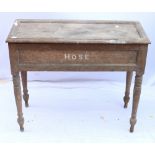 Antique Country House hose box made of oak with lift flap, raised on turned supports,