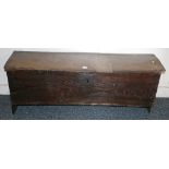 Antique oak coffer or kist, with hinge top, raised on straight supports,