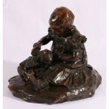 BERNHARDT SCENSEN? Girl combing a doll's hair Bronze, signed and dated 1905,