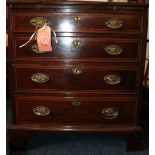 19th century mahogany and crossbanded chest of drawers with brushing slide to the frieze above four