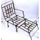 Late 19th or early 20th century wrought iron folding lounge or deck chair.