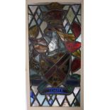 Leaded stained glass panel depicting crest with eagle and motto Esto Semper Fidelis, 93 x 48cm.