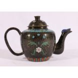 Chinese cloisonne teapot, the background decorated with flowers and foliage on a scroll ground,