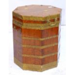 Early 20th century oak and brass bound octagonal coal box.