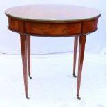 Sheraton style inlaid satinwood occasional table, the oval top over frieze panel,