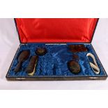 Chinese part tortoiseshell dressing table set, boxed comprising an oval and a circular box,