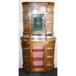 Late Victorian satinwood display cabinet with painted decoration of flowers and foliage,