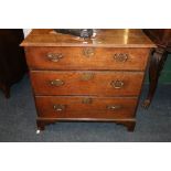 George III oak chest of three drawers, 88 wide x 49 deep x 82 high.