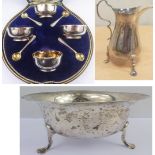 Silver sugar bowl and cream jug with cut edges by George Unite Birmingham 1898, 4 ½ oz,