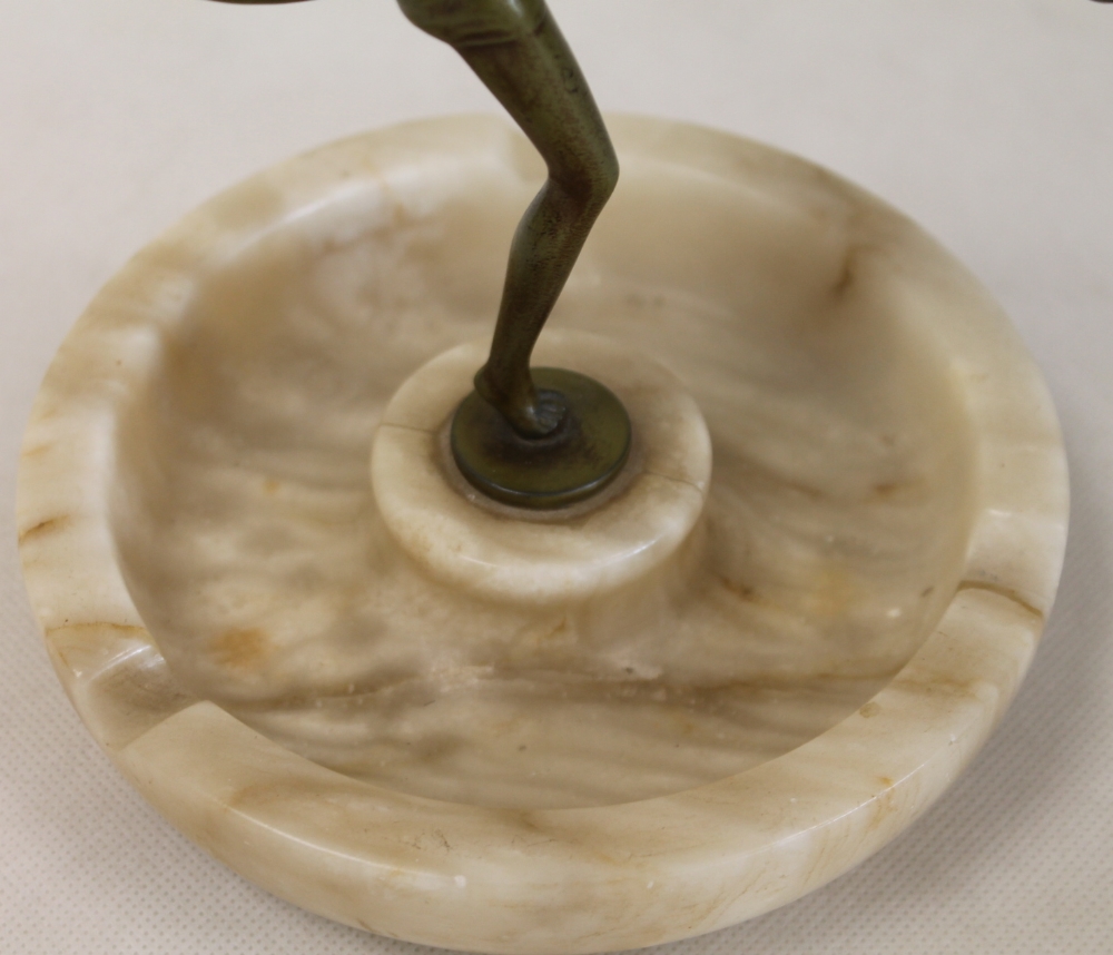 Bronze Art Deco figure of a dancer raised on a alabaster ashtray base. - Image 4 of 5