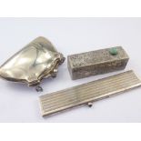 Silver lipstick and vanity case, a small purse 1917 and a patent pocket comb, Import Marks 1925.