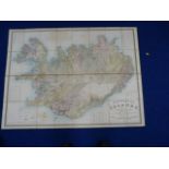 OLSENS O. N. Uppdrattr Islands. Hand col. eng. fldg. linen map of Iceland. 35" x 46". Reykjavik, F.