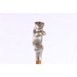 20th century swagger stick with silver finial in the form of a bear, hallmarks for London 1914,