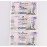 THE ROYAL BANK OF SCOTLAND PLC three £20 banknotes 4th August 2000 Goodwin SC864.