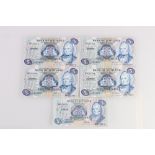 BANK OF SCOTLAND four consecutive £5 banknotes 29th February Pattulo and Risk,