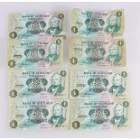 BANK OF SCOTLAND eight £1 banknotes to include 26th November 1975 Clydesmuir and Russell C/53