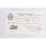 BANK OF ENGLAND white £5 banknote 23rd Jan 1945 Peppiatt H23/099323, BE92b.