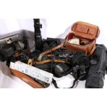 Collection of cameras and accessories to include Paragon 1:6.3 lens, USSR Helios 2/58 lens.