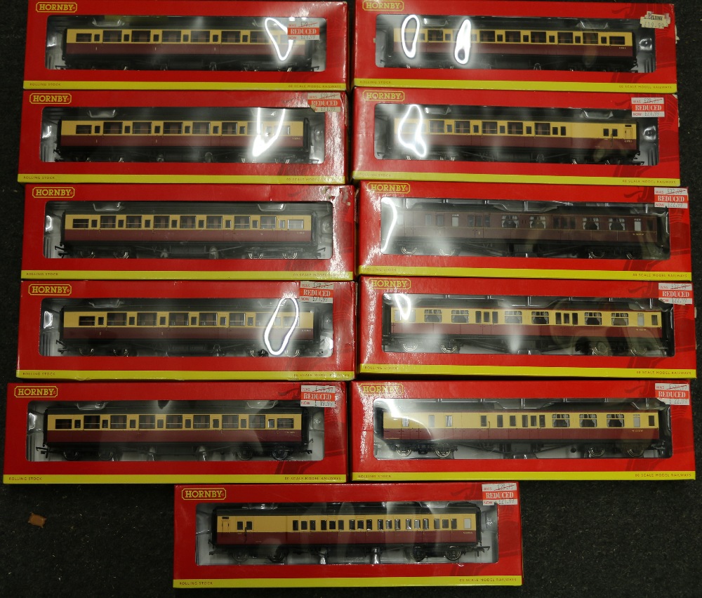 Hornby OO gauge eleven Hawksworth and Mausell coaches, each boxed.