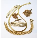 Gold collar, two necklets and three bracelets, all 9ct gold, 47g.