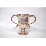 Silver two-handled cup with moulded girdle, initialled, maker's mark not clear, 1775, 10oz.