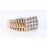 Gent's diamond ring with sixteen pave brilliants in 9ct gold, 7.9g size Y1/2.