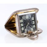 Sapho Golfer's watch on engine turned silver square case, Birmingham 1934, 37mm.