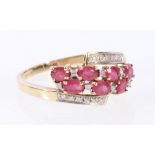 Diamond and ruby crossover ring in 9ct size T