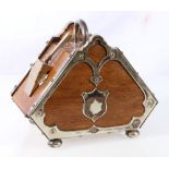 Unusual EP mounted oak sugar box in the form of a coal scuttle,