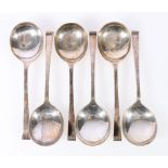 Set of six silver soup spoons with ribbed terminals. Sheffield 1943 11 1/2oz.