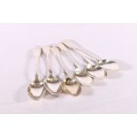 Set of six silver dessert spoons, monogrammed 'N', Sheffield 1904.