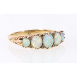 Edwardian five stone opal ring with diamond points in scroll setting, "18", size N.