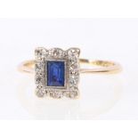 Diamond and sapphire small rectangular cluster ring size L.