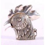 Sterling silver vesta case in the form of a cockerels head, 5cm tall, 50g.